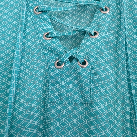 Lace up flutter sleeve blouse turquoise - Picture 2 of 4